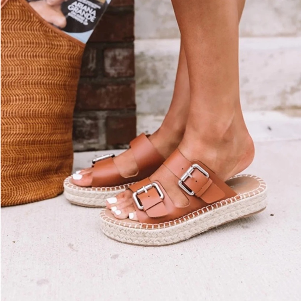 Tan Amette Buckle Slip On Espadrille Sandal - Picture 1 of 5